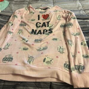 Secret Treasures Pink and Black Cat Print log sleeve pajama shirt only.